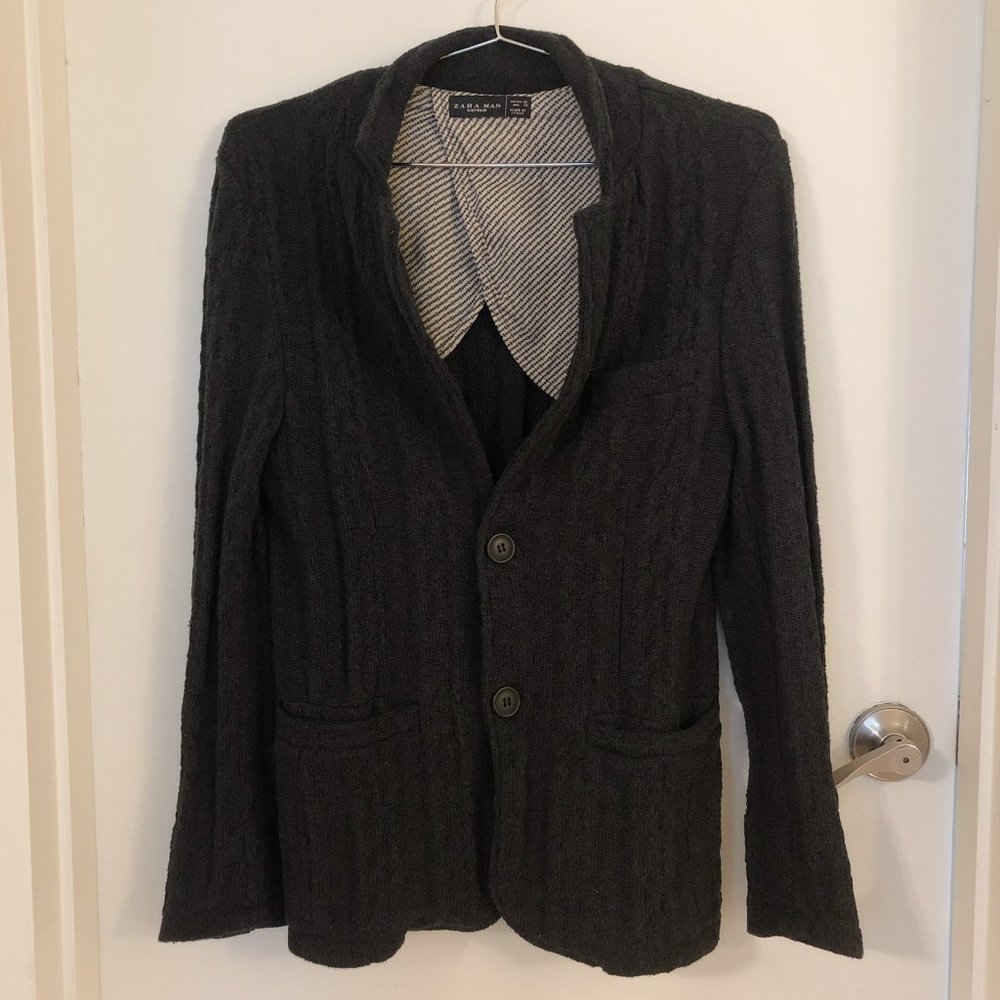 Zara Man Knitwear Blazer Sweater - Dark Grey Med